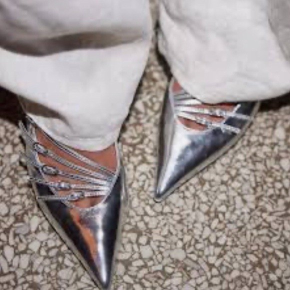 New Jeffrey Campbell Lash Slingback Heels Shoes Strappy Silver Size 8.5 - Picture 12 of 14